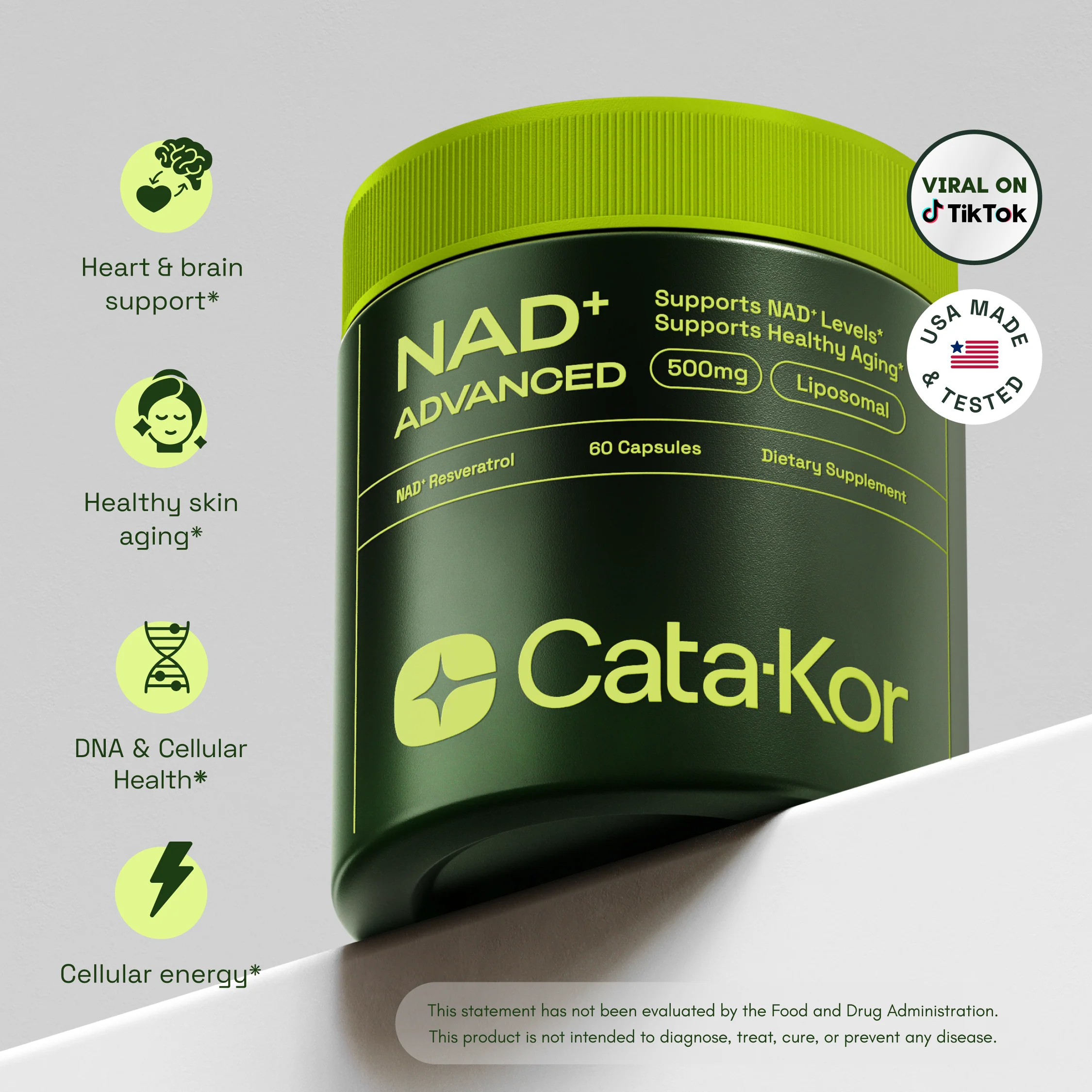 Cata-Kor NAD+ Advanced Anti-Aging Supplement With Resveratrol